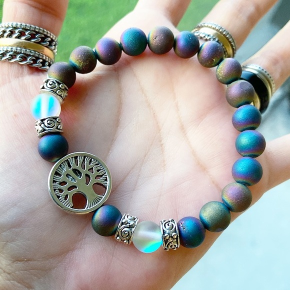 Genuine purple druzy quartz & opalite bracelet - Picture 4 of 10